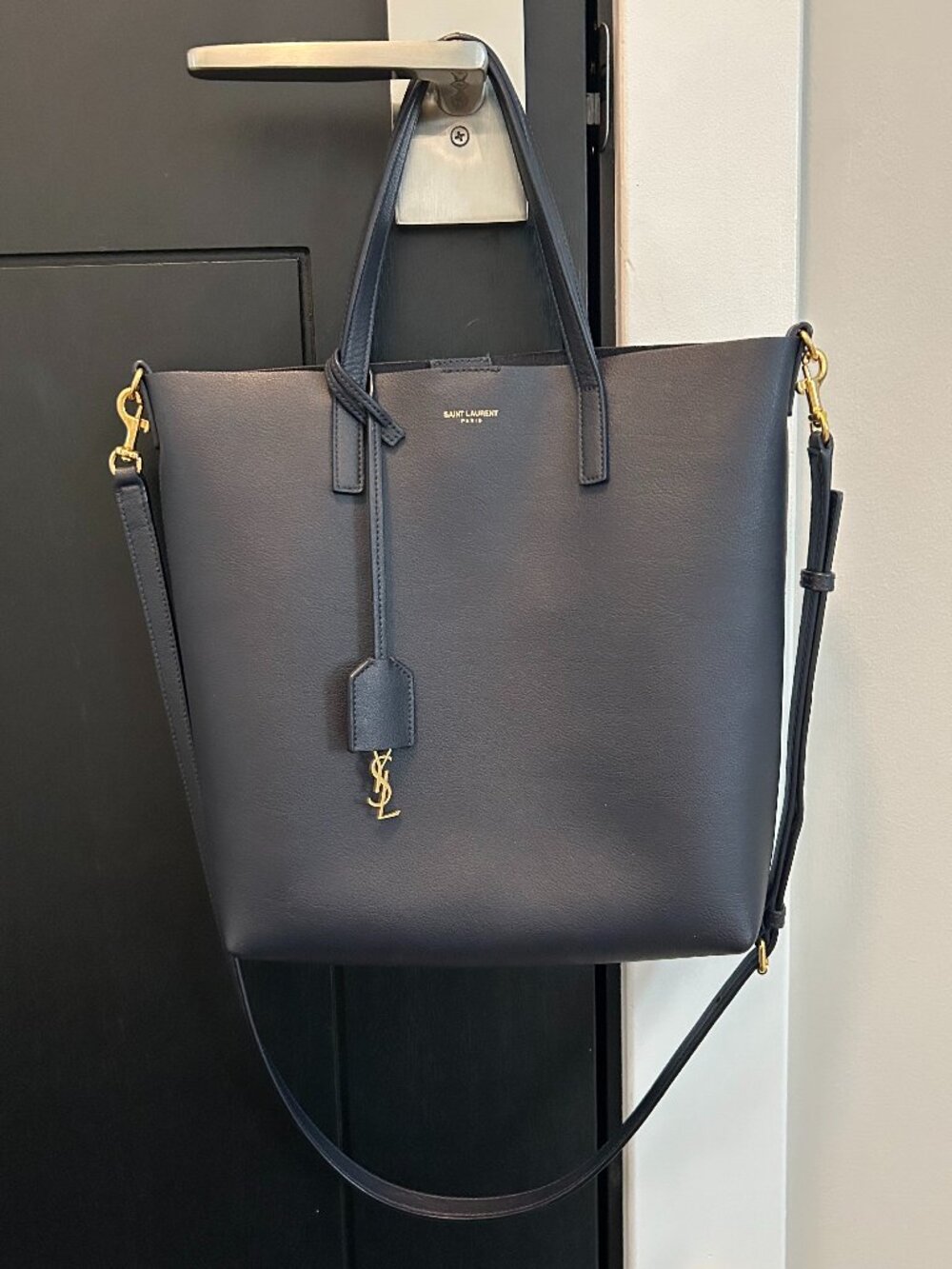 Saint Laurent Toy Tote in Navy Blue Calfskin Leather
